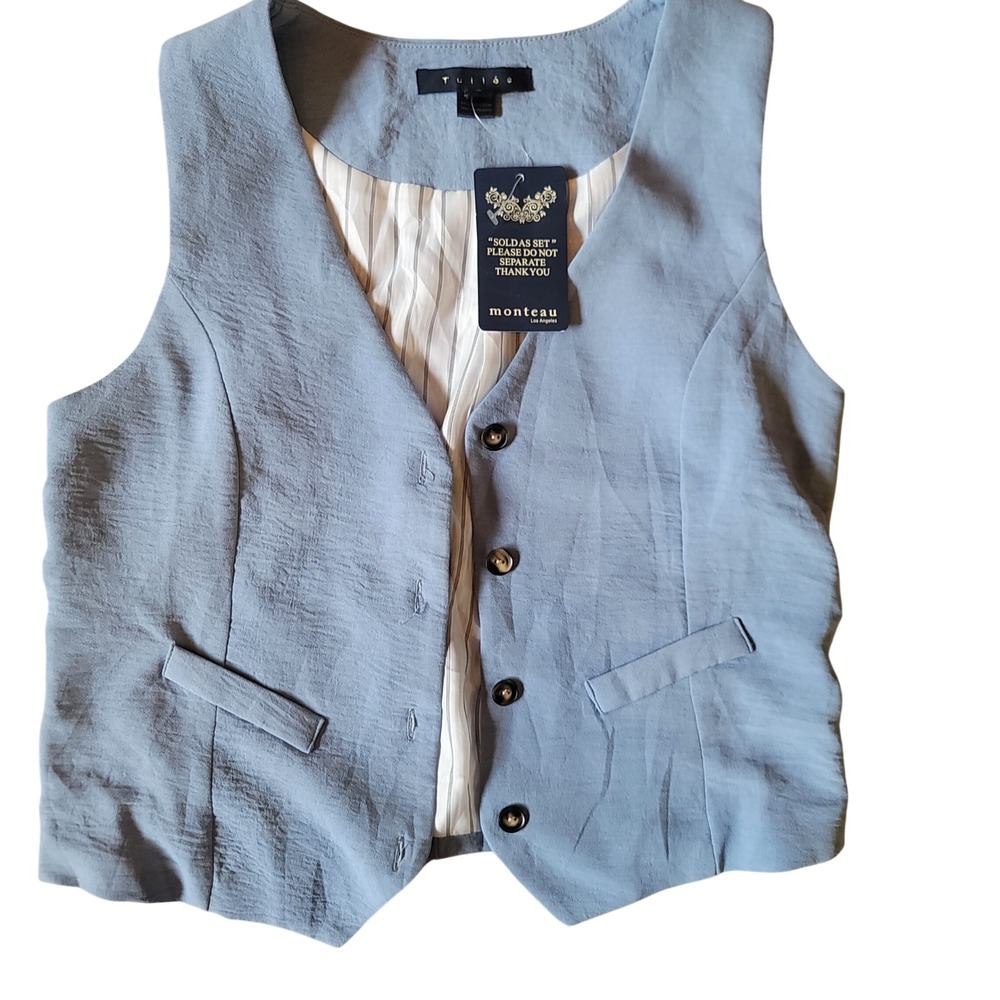 Tullea Womens Light Blueā Officewear Light Academia Tailored Vest Lined Sz M NWT